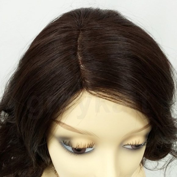 Dark brown heat resistant wavy lace front wig main image 4